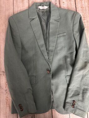 H&M Boys Linen Blend Green Single-Breasted Jacket 16 y